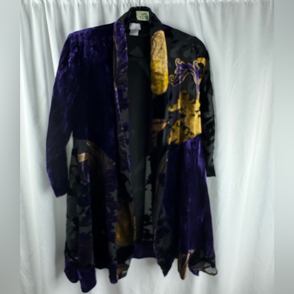 Chico's Black and Purple Velvet Open Tunic Jacket Top